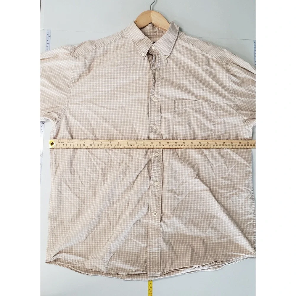 Eddie Bauer‎ Button Down Shirt Mens Large Tan Micro Check Long Sleeve Cotton